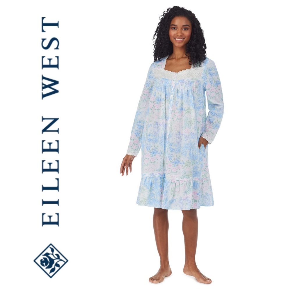 Eileen West Watercolor Dream Nightgown Full Button Size Large Knee Length